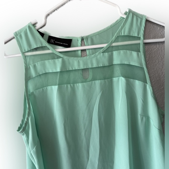 INC brand sleeveless turquoise top with sheer panels - Picture 2 of 3